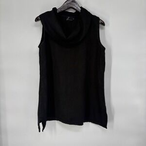 Fenini Womens Black Linen Cowl Neck Sleeveless Tunic Top S Oversizes Lagenlook